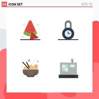 Universal Icon Symbols Group of 4 Modern Flat Icons of watermelon cashbox lock chinese e Editable Vector Design Elements