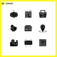 Universal Icon Symbols Group of 9 Modern Solid Glyphs of media music material radio baby Editable Vector Design Elements