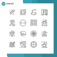 Pack of 16 Modern Outlines Signs and Symbols for Web Print Media such as programing development flag design sport Editable Vector Design Elements