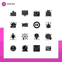 Set of 16 Commercial Solid Glyphs pack for graph chart billboard graph chart Editable Vector Design Elements