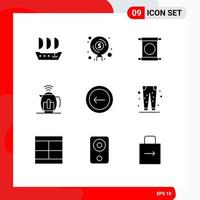 Set of 9 Commercial Solid Glyphs pack for back technology scroll service tea Editable Vector Design Elements