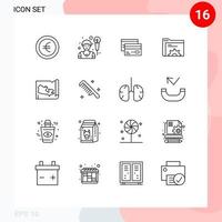 Mobile Interface Outline Set of 16 Pictograms of map folder card data money Editable Vector Design Elements