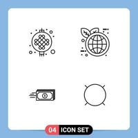 móvil interfaz línea conjunto de 4 4 pictogramas de chino fluir ligero mundo eco moneda editable vector diseño elementos