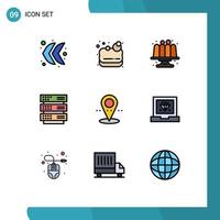 Group of 9 Modern Filledline Flat Colors Set for coding pin cake location storage Editable Vector Design Elements