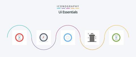 ui esenciales plano 5 5 icono paquete incluso borrar. compartimiento. tiempo. cargando. conexión vector