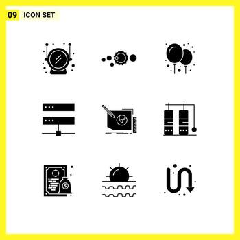 9 9 sólido glifo concepto para sitios web móvil y aplicaciones diseño red globo hospedaje base de datos editable vector diseño elementos