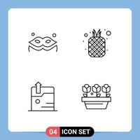 Line Pack of 4 Universal Symbols of costume technology food natural flower Editable Vector Design Elements