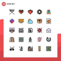 Modern Set of 25 Filled line Flat Colors Pictograph of e email gift gear setting Editable Vector Design Elements