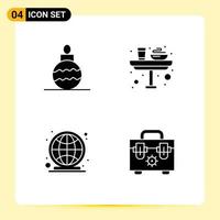 Mobile Interface Solid Glyph Set of 4 Pictograms of new year globe breakfast glass market place Editable Vector Design Elements