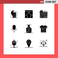 Group of 9 Solid Glyphs Signs and Symbols for sky lift basic map microphone cancel Editable Vector Design Elements