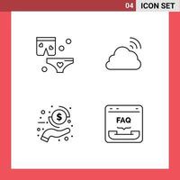 Mobile Interface Line Set of 4 Pictograms of shats coin wedding sky money Editable Vector Design Elements