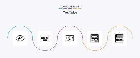 Youtube línea 5 5 icono paquete incluso ui ui 3d. básico. documento vector