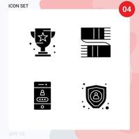 Set of 4 Vector Solid Glyphs on Grid for award access prize clothing password Editable Vector Design Elements