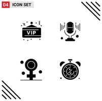 4 User Interface Solid Glyph Pack of modern Signs and Symbols of vip healthcare party sound discount Editable Vector Design Elements