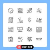 16 User Interface Outline Pack of modern Signs and Symbols of document search engine console social network Editable Vector Design Elements