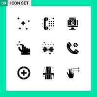 Editable Vector Line Pack of 9 Simple Solid Glyphs of zoom hand dial pad gesture ecommerce Editable Vector Design Elements