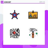 4 Thematic Vector Filledline Flat Colors and Editable Symbols of men design usa identity claw hammer Editable Vector Design Elements