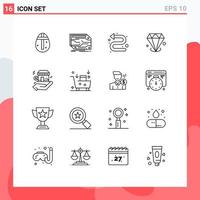 Modern Set of 16 Outlines Pictograph of business investment memory gemstone left Editable Vector Design Elements