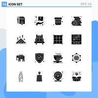 Set of 16 Commercial Solid Glyphs pack for gold play hand party brick Editable Vector Design Elements