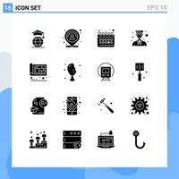 16 User Interface Solid Glyph Pack of modern Signs and Symbols of professional boy person bell routine Editable Vector Design Elements