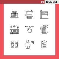 Pictogram Set of 9 Simple Outlines of three fingers hand flag gestures car Editable Vector Design Elements