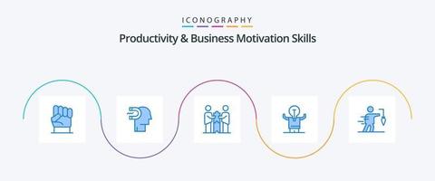 Productivity And Business Motivation Skills Blue 5 Icon Pack Including man. business. influence. partnership. cooperation vector