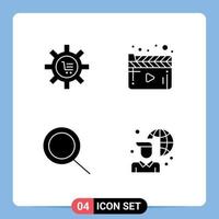 Set of 4 Modern UI Icons Symbols Signs for cart video commerce cinema zoom Editable Vector Design Elements