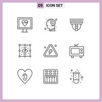 Stock Vector Icon Pack of 9 Line Signs and Symbols for fire combustible security view process Editable Vector Design Elements