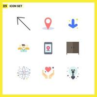 Editable Vector Line Pack of 9 Simple Flat Colors of interior location full internet gang Editable Vector Design Elements