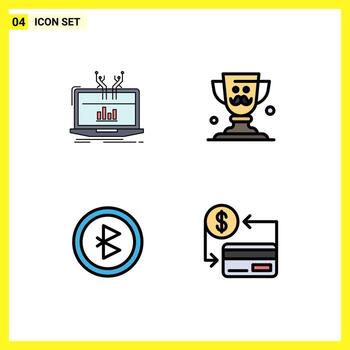 moderno conjunto de 4 4 línea de relleno plano colores y símbolos tal como análisis Bluetooth en línea papá señal editable vector diseño elementos