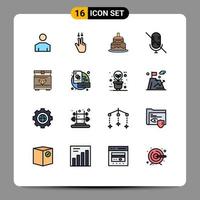 Universal Icon Symbols Group of 16 Modern Flat Color Filled Lines of board chest cake treasure microphone Editable Creative Vector Design Elements