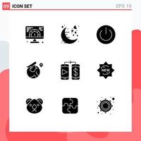 9 Thematic Vector Solid Glyphs and Editable Symbols of job location romantic world environment Editable Vector Design Elements