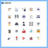 Group of 25 Modern Flat Colors Set for rewind backward computer printer device Editable Vector Design Elements