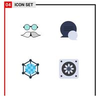 Pack of 4 creative Flat Icons of moustache data glasses conversation web Editable Vector Design Elements