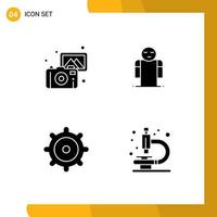 4 Universal Solid Glyphs Set for Web and Mobile Applications images mechanic camera open microscope Editable Vector Design Elements