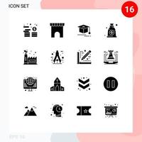 Pictogram Set of 16 Simple Solid Glyphs of architect ecology factory cap eco manufacturing dollar Editable Vector Design Elements