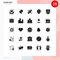 25 Universal Solid Glyphs Set for Web and Mobile Applications security insurance romantic shield protection Editable Vector Design Elements