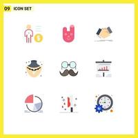 9 Universal Flat Colors Set for Web and Mobile Applications moustache jewelry rabbit nacklace agreement Editable Vector Design Elements