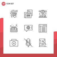 Universal Icon Symbols Group of 9 Modern Outlines of technical chat gdpr test tubes blood Editable Vector Design Elements