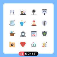 Pictogram Set of 16 Simple Flat Colors of list study time pan reading time board Editable Pack of Creative Vector Design Elements