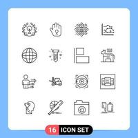 Universal Icon Symbols Group of 16 Modern Outlines of trends diagram marketing chart analytics Editable Vector Design Elements