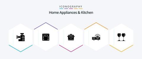 Home Appliances And Kitchen 25 Glyph icon pack including kitchen. hotel. weighing. rice. cooker vector