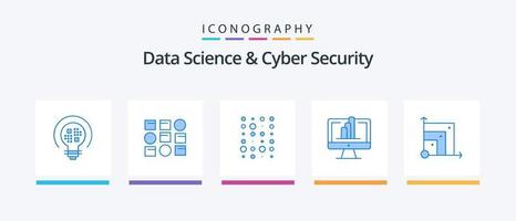 Data Science And Cyber Security Blue 5 Icon Pack Including system. graph. unstructure. shart. computer. Creative Icons Design vector