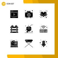 Pack of 9 Modern Solid Glyphs Signs and Symbols for Web Print Media such as food crate international apple like Editable Vector Design Elements