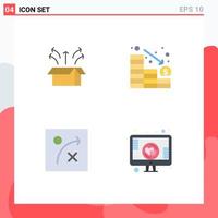 Set of 4 Vector Flat Icons on Grid for release algorithm open box decrease love Editable Vector Design Elements