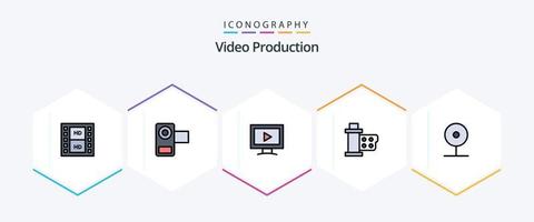 Video Production 25 FilledLine icon pack including reel. movie. video. film. play vector