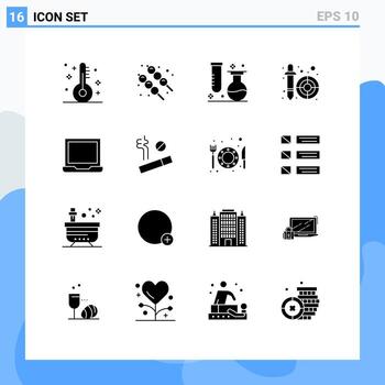 Pack of 16 Modern Solid Glyphs Signs and Symbols for Web Print Media such as configure pipette flasks picker color picker Editable Vector Design Elements
