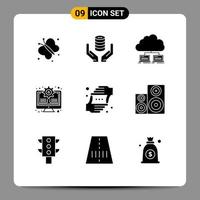 9 Universal Solid Glyphs Set for Web and Mobile Applications update monitor server gear internet Editable Vector Design Elements