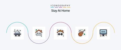 Stay At Home Line Filled Flat 5 Icon Pack Including instrument. stay. tools. self. quarantine vector