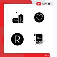 4 Universal Solid Glyph Signs Symbols of batteries currency love cack certification Editable Vector Design Elements